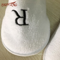 White soft washable hotel plush slipper with logo